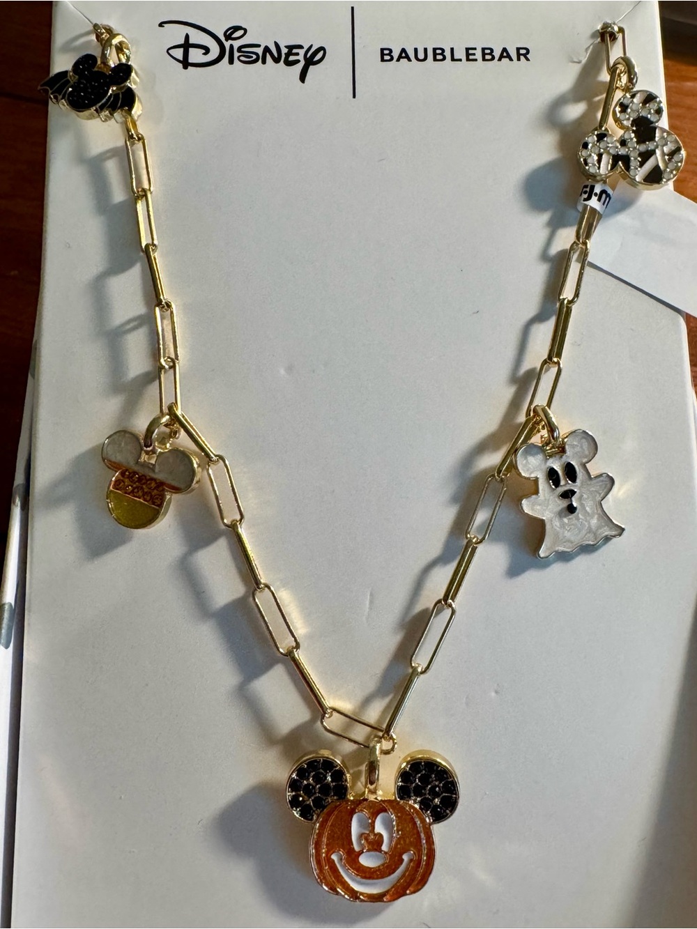 Disney x BaubleBar Gold Halloween Mickey Charm Necklace - Orange & Black